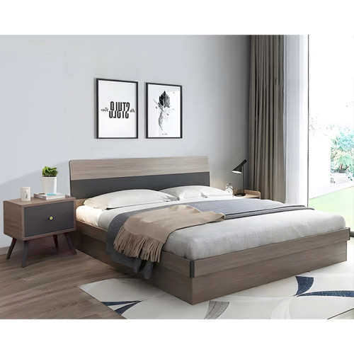 Double storage bed Daizy pakoworld light walnut-grey melamine 150x200cm