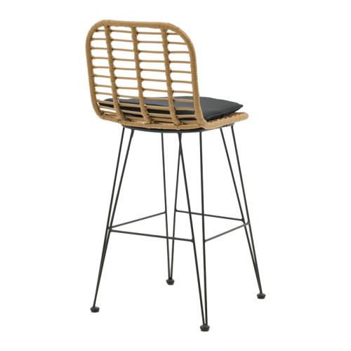 Garden bar stool Naoki pakoworld with cusion pe natural-metal black leg 45x51x107cm