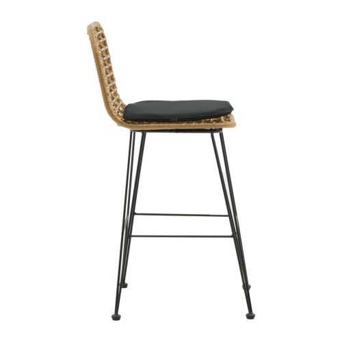 Garden bar stool Naoki pakoworld with cusion pe natural-metal black leg 45x51x107cm