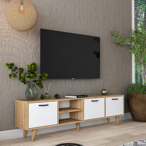 TV cabinet Sercio pakoworld white walnut melamine-black metal legs 180x29.7x48.6cm