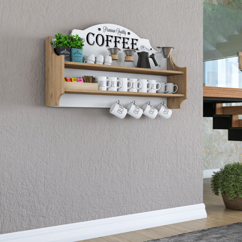 Wall shelf Barke pakoworld walnut-white melamine 120x25x70cm