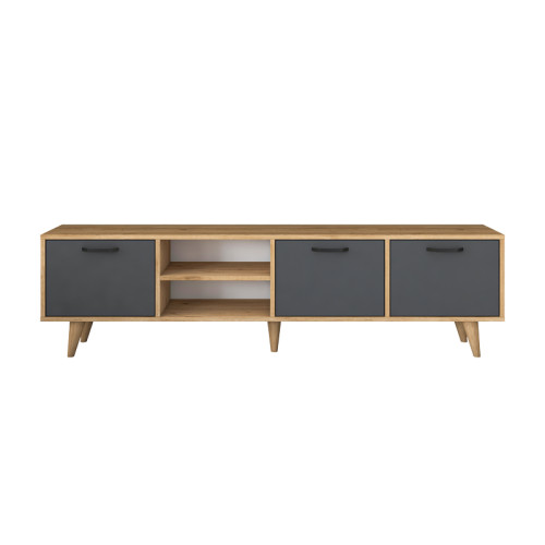 TV cabinet Sercio pakoworld anthracite walnut melamine-black metal legs 180x29.7x48.6cm