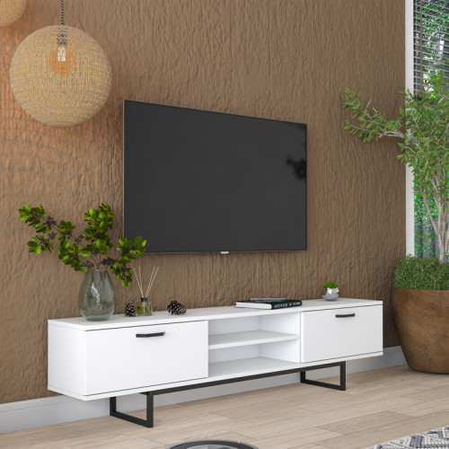 TV cabinet Vimos pakoworld white melamine-black metal legs 180x29.7x43.6cm