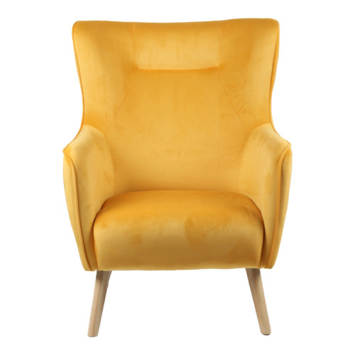 Armchair Insicive pakoworld mustard yellow fabric-natural leg 67x89x86cm