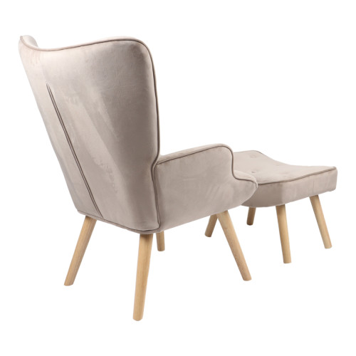 Armchair with footstool Vivienne pakoworld velvet fabric beige-natural leg 75x69x96cm