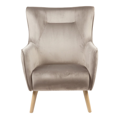 Armchair Insicive pakoworld beige fabric- natural leg 67x89x86cm