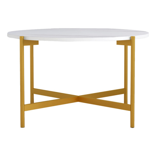 Coffee table Aisle pakoworld white marble melamine-gold metal D80x45cm