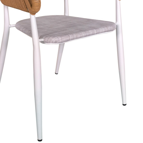 Aluminum armchair Raven pakoworld stackable white frame-natural textilene-rattan 57x62x78cm Aluminum armchair Raven pakoworld stackable white frame-natural textilene-rattan 57x62x78cm