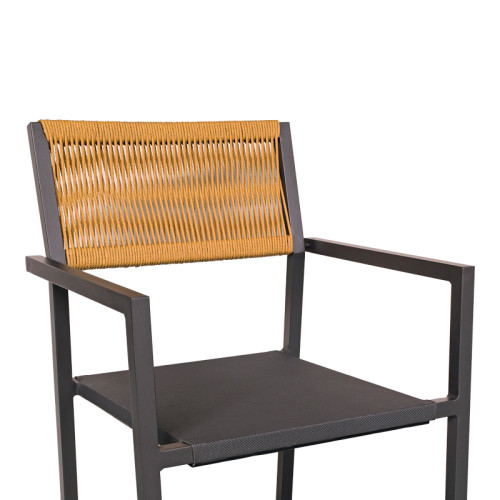 Aluminum armchair Savor pakoworld stackable anthracite frame-textilene natural rattan 55x58x63cm