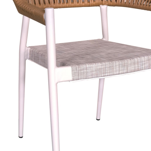 Elation aluminum armchair pakoworld stackable white frame-textilene natural rattan 57x56x78cm
