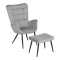 Armchair with footstool Dorita pakoworld velvet light gray-black leg 68.5x76x103cm