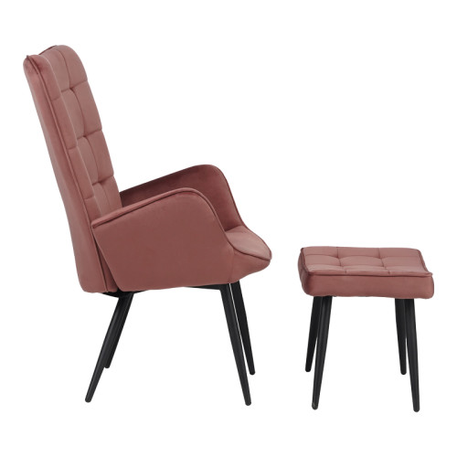 Armchair with footstool Dorita pakoworld velvet rotten apple-black leg 68.5x76x103cm