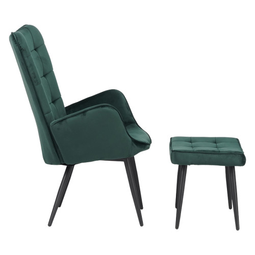 Armchair with footstool Dorita pakoworld velvet cypress-black leg 68.5x76x103cm