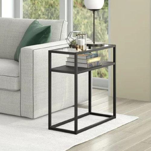 Side table Levian pakoworld black metal-glass 60x25x60cm