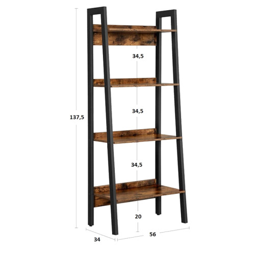 Bookcase Zegria pakoworld walnut-black melamine 56x34x137cm Bookcase Zegria pakoworld walnut-black melamine 56x34x137cm