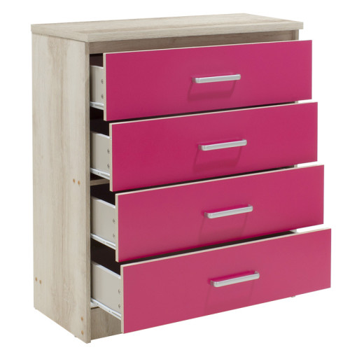 Children s chest of 4 Drawer Looney pakoworld in castillo-pink colour 80x40x95