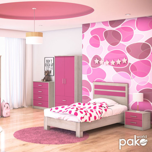 Children s wardrobe Looney pakoworld with 2 doors and drawers in castillo-pink colour 81x57x183