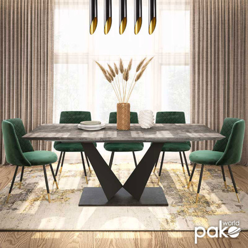 Gordon pakoworld expanding gray cement melamine table - black metal leg 160-200x90x75cm