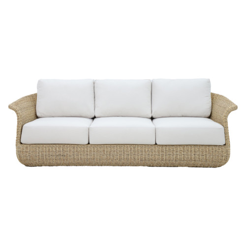 Gogi three-seater sofa pakoworld solid eucalyptus wood-beige fabric 225x83x73cm