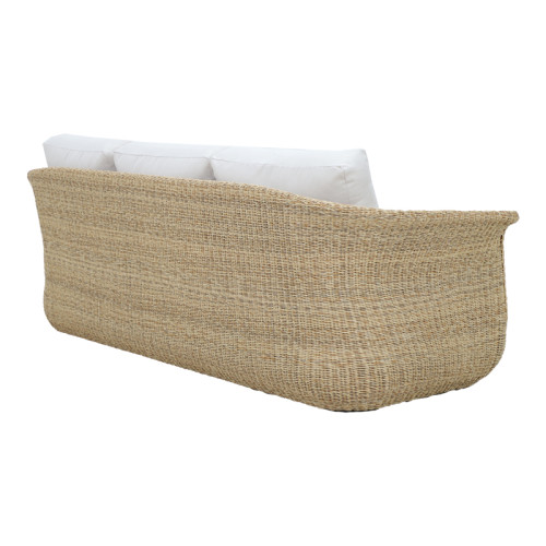 Gogi three-seater sofa pakoworld solid eucalyptus wood-beige fabric 225x83x73cm