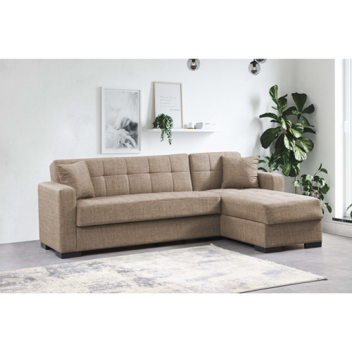 Corner sofa-bed with storage space Kansos pakoworld beige fabric 235x150x80cm