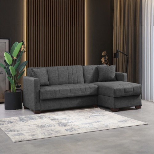 Corner sofa-bed with storage space Alasko pakoworld dark grey fabric 204x143x83cm