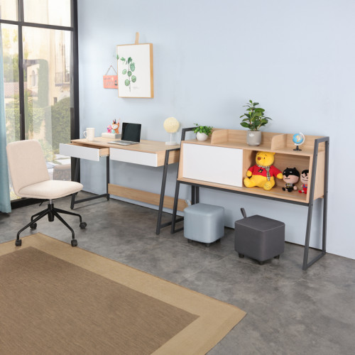 Jersey pakoworld melamine work desk in natural-white shade and anthracite metal 124x54x171cm