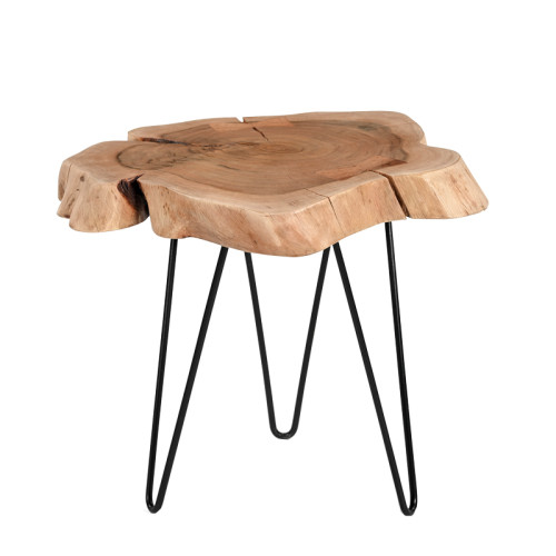 Coffee table Fenni pakoworld natural solid acacia wood-black metal leg D40x45cm