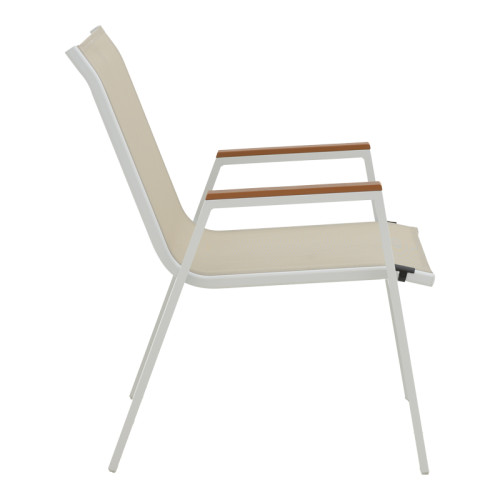 Azelie pakoworld aluminum armchair in beige textilene shade and white leg 77x55x94cm Azelie pakoworld aluminum armchair in beige textilene shade and white leg 77x55x94cm