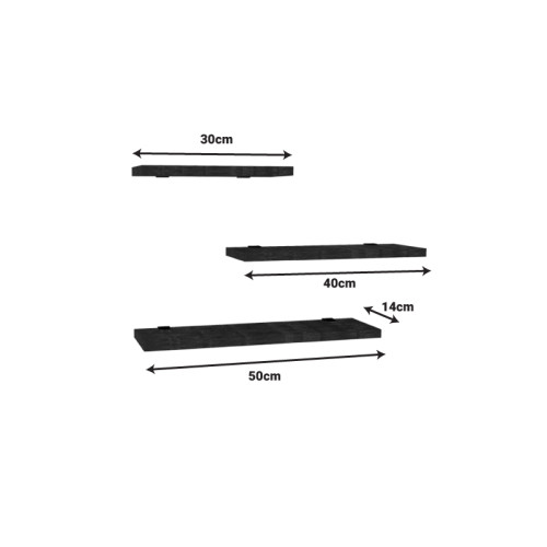 Wall shelf Leila pakoworld set of 3 melamine in anthracite shade 40x14x2cm