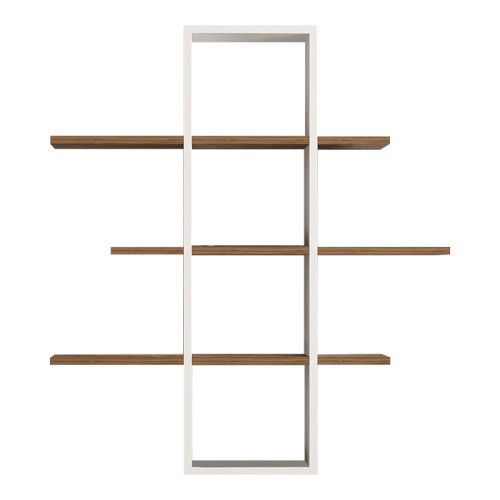 Akira pakoworld melamine wall shelf in walnut-white shade 96x19.5x101cm
