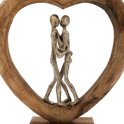 Table decoration heart Vrame Inart natural mango wood-aluminum 32x9x35cm