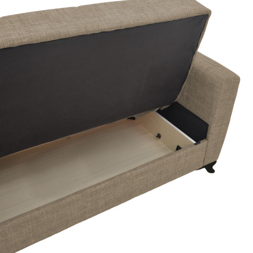 Sofa-bed with storage two-seater Modestole pakoworld light brown fabric 155x85x80cm