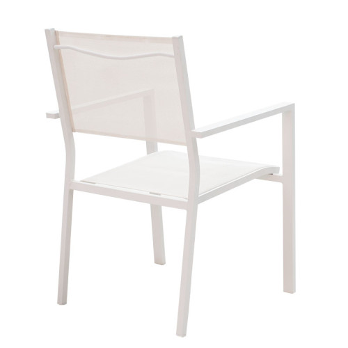 Moly-Synergy dining table set of 5 pakoworld white aluminum and textilene with plywood in natural color 80x80x74cm Moly-Synergy dining table set of 5 pakoworld white aluminum and textilene with plywood in natural color 80x80x74cm