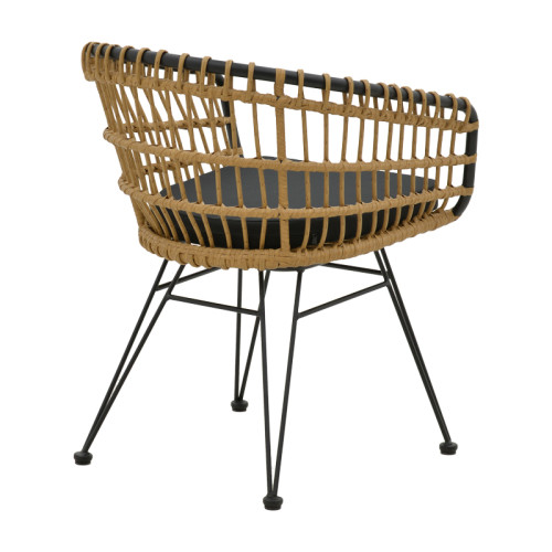 Dining table Naoki C pakoworld set of 7 natural rattan-black metal-glass 160x90x78cm Dining table Naoki C pakoworld set of 7 natural rattan-black metal-glass 160x90x78cm