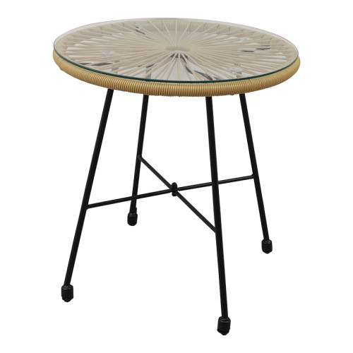 Dinning set Acapulco Ι pakoworld set of 3 black metal-natural rattan-glass D50X50cm Dinning set Acapulco Ι pakoworld set of 3 black metal-natural rattan-glass D50X50cm