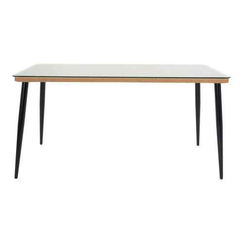 Dining table Naoki X set of 7 pakoworld rattan pe in natural shade and black metal 160x90x78cm