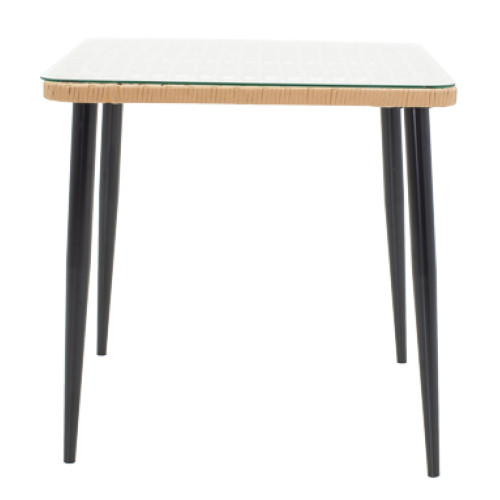 Dining table Naoki V set of 5 pakoworld rattan pe in natural shade and black metal 80x80x78cm