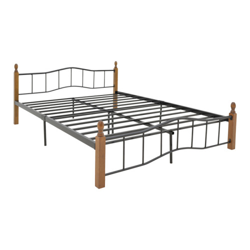 Queen size bed Faryn pakoworld walnut rubberwood-black metal 150x200cm