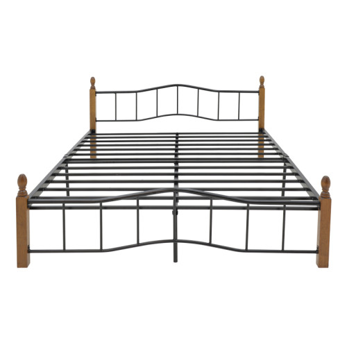 Queen size bed Faryn pakoworld walnut rubberwood-black metal 150x200cm