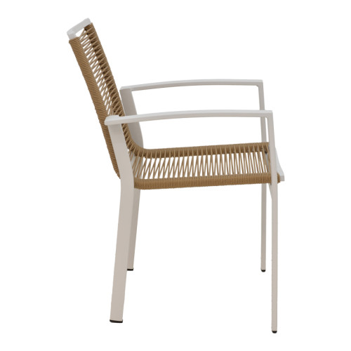 Jonian pakoworld stackable white aluminum-textilene armchair in natural shade 57x63x83cm