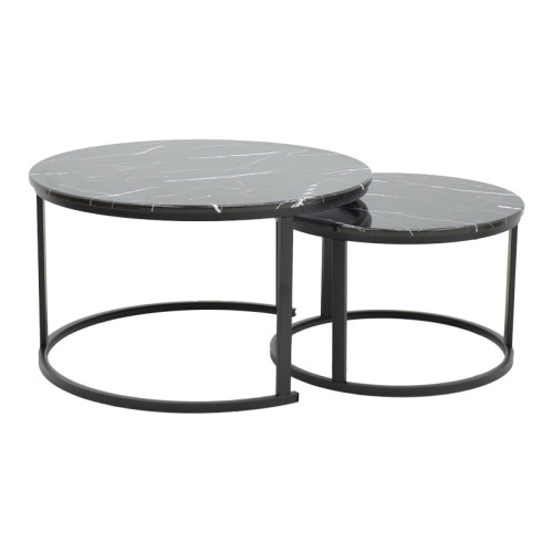 Coffee table Revelon pakoworld set of 2 black marble 80x80x45cm
