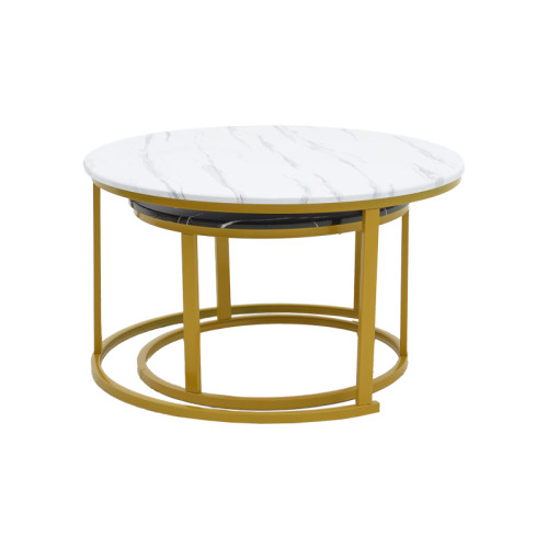 Coffee table Relevon pakoworld set of 2 white marble-black marble 80x80x45cm