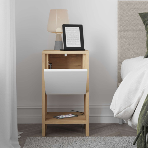 Nightstand Ema pakoworld melamine in natural-white color 30x30x55cm Nightstand Ema pakoworld melamine in natural-white color 30x30x55cm