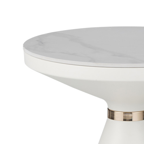 Side table Coozlin Inart white marble sintered stone and black-gold metal D50x50cm