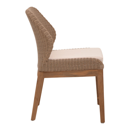 Swinton chair pakoworld aluminium skeleton teak leg wood in natural shade and cream fabric 53x63x86cm