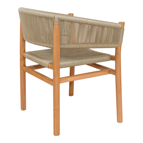 Kajone armchair pakoworld teak wood skeleton in natural shade and cream rope 62x55x75cm