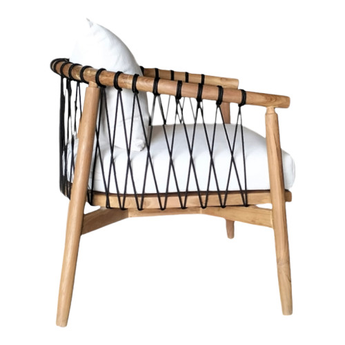 Фотьойл Haibo естествено тиково дърво-черно въже-бяла възглавница 80x75x72см DIOMMI 335-000004