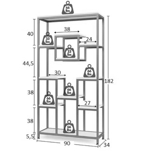 Aduti pakoworld metal bookshelf in gold-white shade 90x34x182cm Aduti pakoworld metal bookshelf in gold-white shade 90x34x182cm