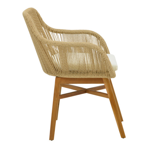 Kalie armchair pakoworld teak wood and pe rope in natural-beige shade with cushion 60x61x80cm